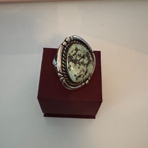 Silver and Green Stone Ring